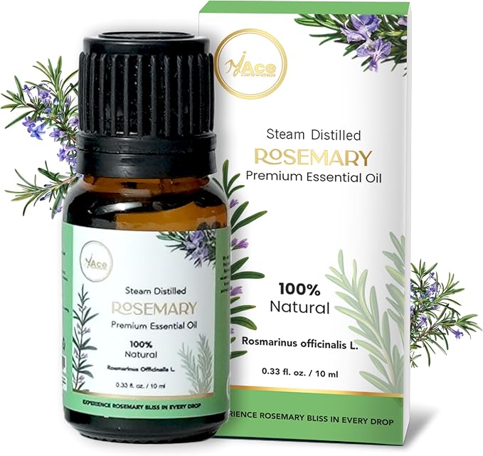 My ACE Rosemary Essential Oil 0.33 Fl Oz - Pure & Natural - Premium Grade for Aromatherapy, Diffuser, Skin, Hair, Massage, Candle & Soap Making, Home - Glass Bottle with Dropper - Long Lasting Scent
