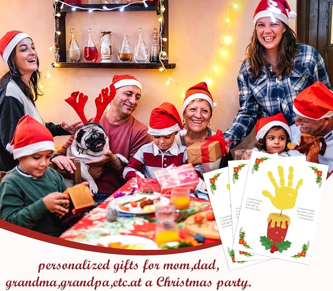 Woukaup 10 Pack Christmas Candle Handprint Art Greeting Cards Bulk, My First Christmas Crafts for Toddlers Preschool Daycare Finger Paint Activity, Handmade Keepsake Gifts for Mom Grandparents