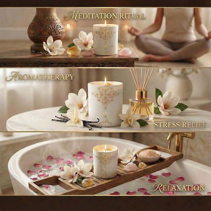 Healing Crystal Candle Gift for Women - Vanilla Cashmere Luxury Soy Candle with Crystals - Rose Quartz & Citrine - Gift-Ready Aromatherapy Candle for Stress Relief, Meditation & Manifestation
