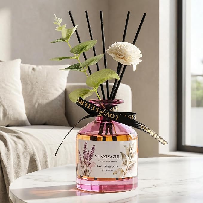 Reed Diffuser, Rose, 7.78 fl oz, Oil-Based Alcohol-Free Flameless Fragrance for Home Decor