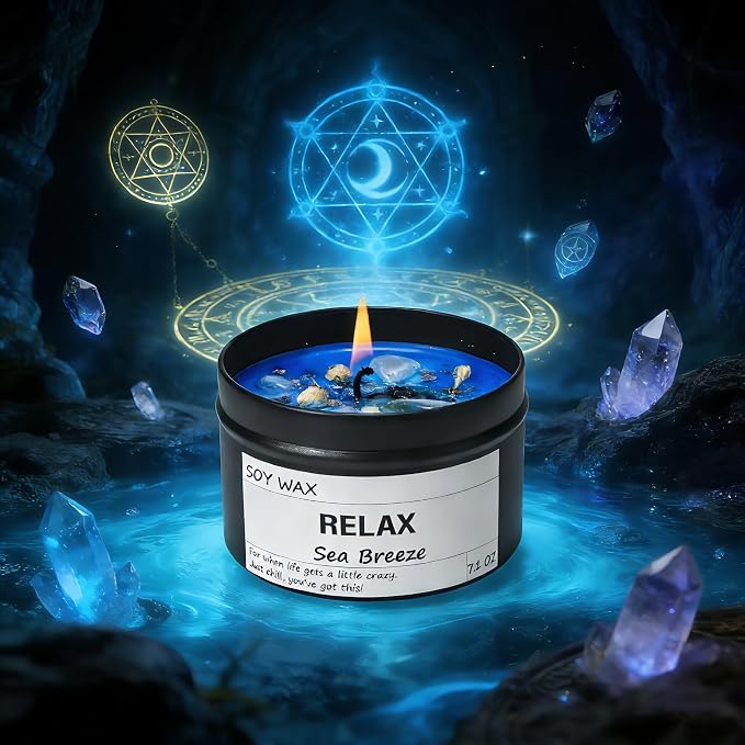 Sea Breeze Crystal Candle, Relaxing Aromatherapy for Stress Relief, Calm Moments | Just Chill Scented Candle for Home, Self Care, Gift for Her/Him