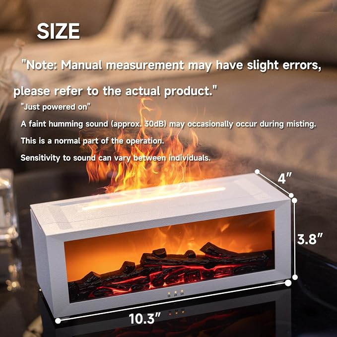 TMEHM Fireplace Flame Air Diffuser Humidifier,7 Colors Aromatherapy Essential Oil Diffuser,Ultrasonic Aroma Humidifier with Timer for Home,Bedroom,Office,Yoga (White, L)