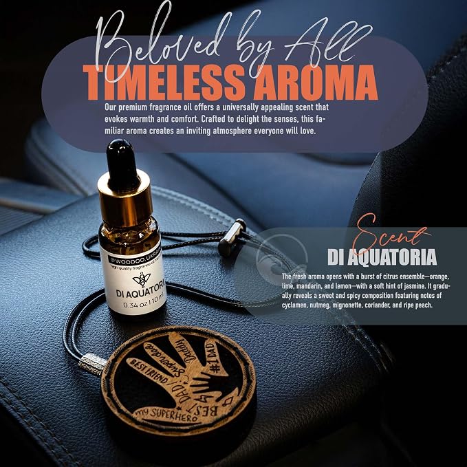 Handmade Wood Car Air Freshener — Father’s Hands Designed Refillable Essential Oil Diffuser — Long Lasting diAquatoria Fragrance Oil 10 ml — Car Accessories Gift Box