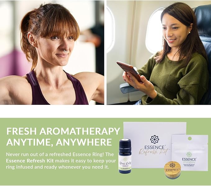 Essence Refresh Kit | Featured Blends Essential Oils | Aromatherapy Nasal Diffuser | Personal Scent Clip for Travel, Work & Everyday Use | Made in USA | Stress Relief | Bamboo/Glass Pod