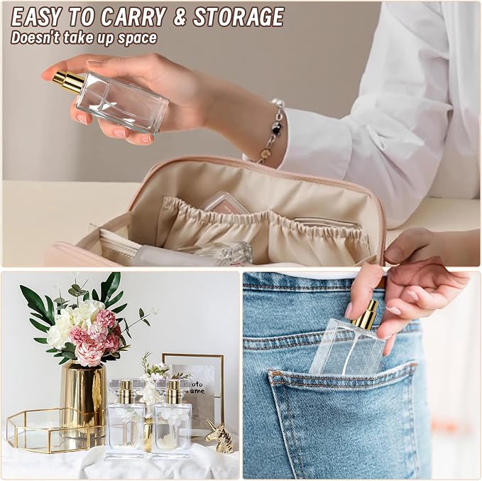 Perfume Bottle Atomizer 30ML Refillable Fine Mist Spray Bottles, Empty Glass Essential Oil Container for Travel, Handbag or Date, With Storage Bag & Funnels(Classic Fashion)