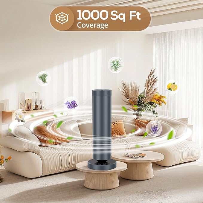 Waterless Diffuser with 108ML Essential Oils, Covers 1000 Sq Ft, Diffusers for Home Hotel, Adjustable Mist & Timer, Scent Diffuser Starter Kit with Night Light, Corded Electric,Grey