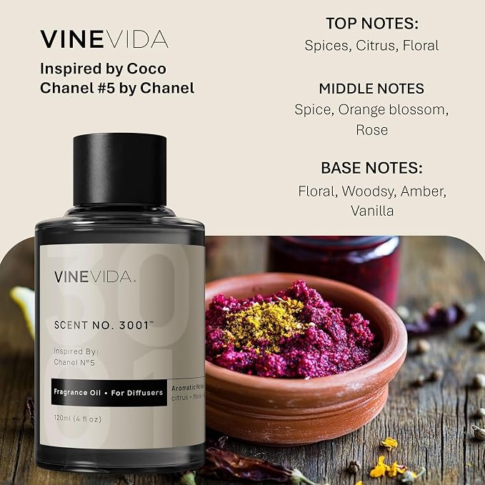 VINEVIDA [4 Fl Oz] Scent NO. 3001 Fragrance Oil for Cold Air Diffusers, Aromatic Notes of Citrus Floral Spices, Essential Oils for Diffuser Oil Refill & Air Freshener Room Spray