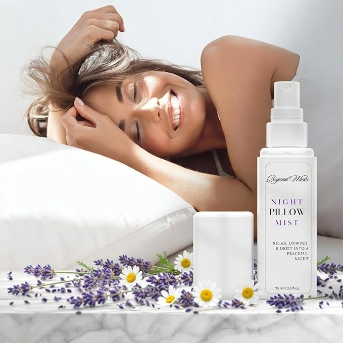 Pillow Spray – Lavender Chamomile Sleep Spray with Essential Oils – Relaxing Aromatherapy Mist for Pillows, Bedding, and Linens – Nighttime Pillow Mist – 75ml (2.5 fl oz) by Beyond Wicks