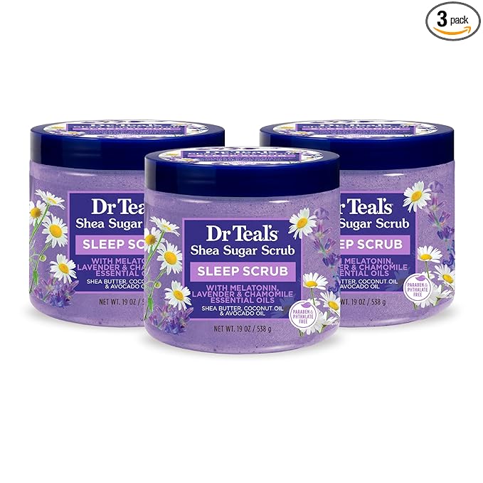 Dr Teal's Shea Sugar Sleep Scrub, with Melatonin, Lavender, & Essential Oils, 19oz (Pack of 3)