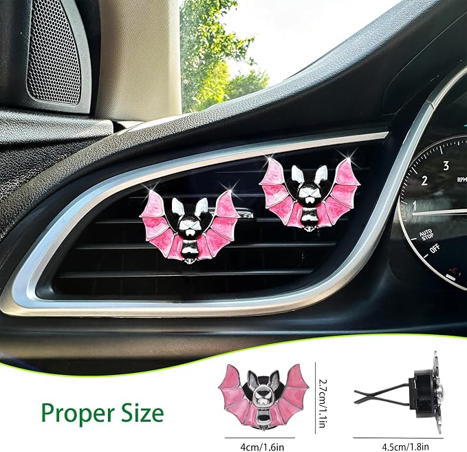 ORIESSE Bat Air Vent Clips,2pcs Pink Black Vampire Bat Car Air Freshener Vent Clips Cute Goth Car Accessories Halloween Gothic Decor Gift,Refillable Essential Oil Outlet Diffusers