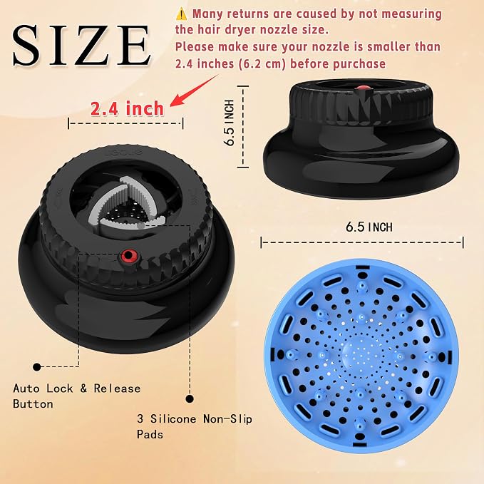 Universal Portable Blow Dryer Diffuser for Curly and Natural Wavy Hair, Hair Dryer Diffuser for Curly and Natural Wavy Hair (Black&Blue)