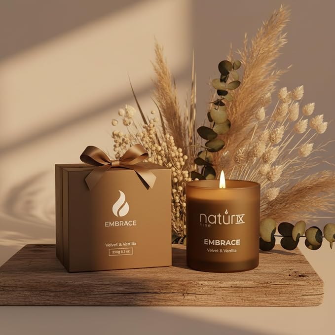 Natur IX Embrace Scented Candles for Home | Velvet & Vanilla | Natural Non Toxic Soy Candles with Essential Oils | 50 H Long Burning