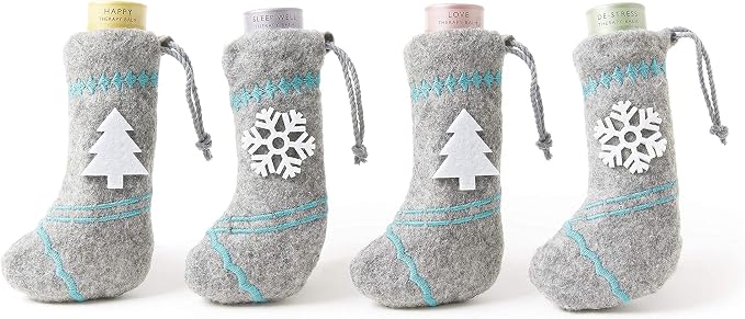 Scentered Aromatherapy Balms Christmas Stocking Gift Set (Set of 4) - Essential Oils Roll On Balms for Sleep, Stress Relief, Emotional Wellbeing & Positivity - Self-Care Stocking Stuffers for Women