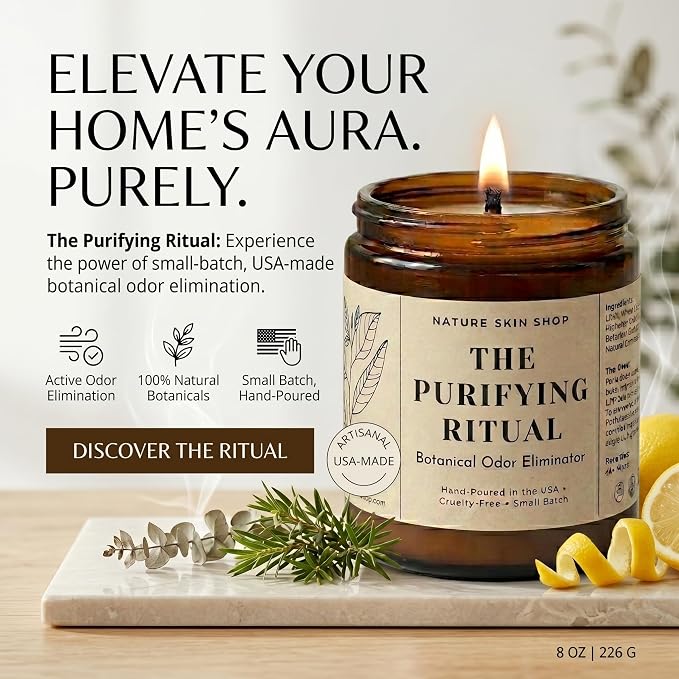Nature Skin Shop The Purifying Ritual Botanical Odor Eliminator Soy Candle Smoke Neutralizer Vegan Home Fragrance 8 oz