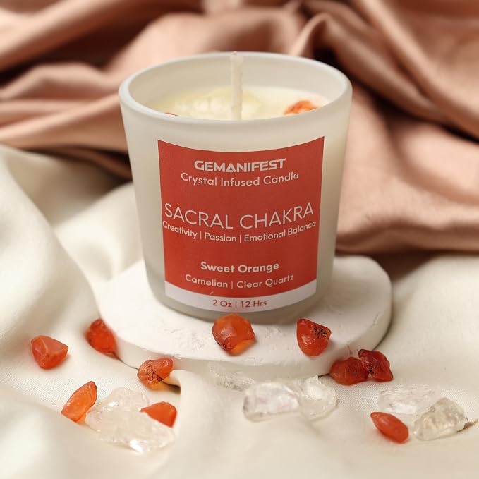 Sacral Chakra Candle with Carnelian Onyx Bracelet Orange Candle for Creativity Success and Balance Best Spiritual Meditation Gifts for Women Men Office Productivity Gifts