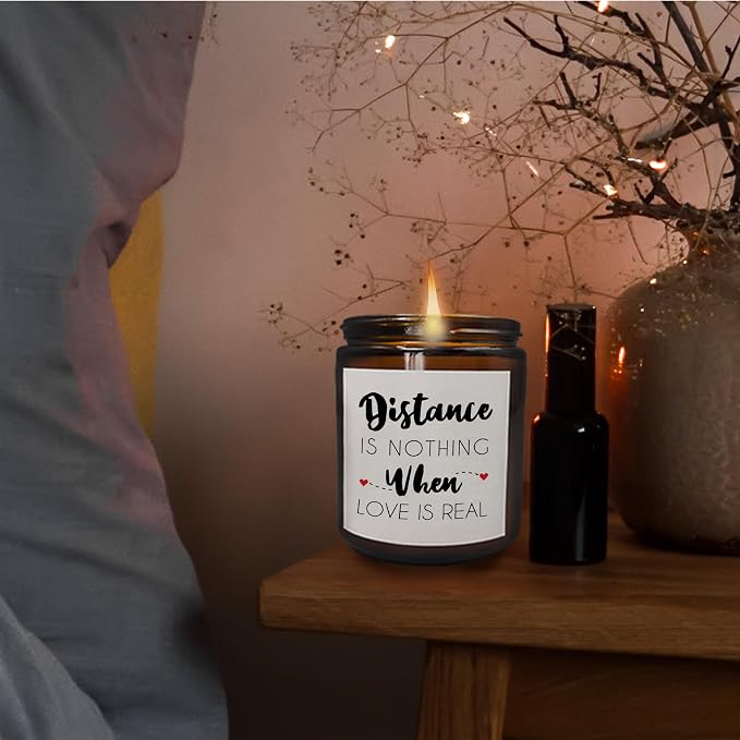 Mancheng-zi Long Distance Relationship Gifts - Love Scented Candles 'Distance is Nothing When Love is Real' for Girlfriend
