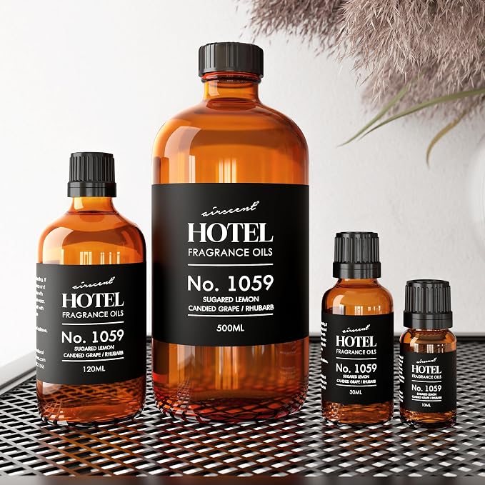 AirScent Hotel Diffuser Oil No. 1059 - Sugared Lemon, Candied Grape, Rhubarb - Premium Fragrance Oil for Ultrasonic and Waterless Diffusers and Crafting - 500 mL, 16.9 fl oz Glass Bottle