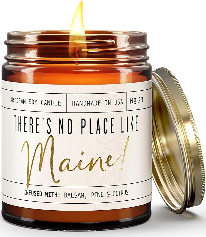 Maine Gifts, Maine Decor for Home - 'There's No Place Like Maine Candle, w/Balsam, Pine & Citrus I Maine Souvenirs I Maine State Gifts I 9oz Jar, 50Hr Burn, USA Made