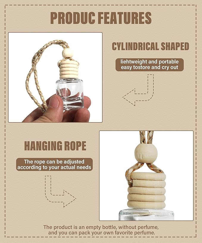 ESEWALAS 5PCs Hanging Car Air Freshener, Empty Glass Perfume Bottlespendant Bottle, Air Freshener Pendant
