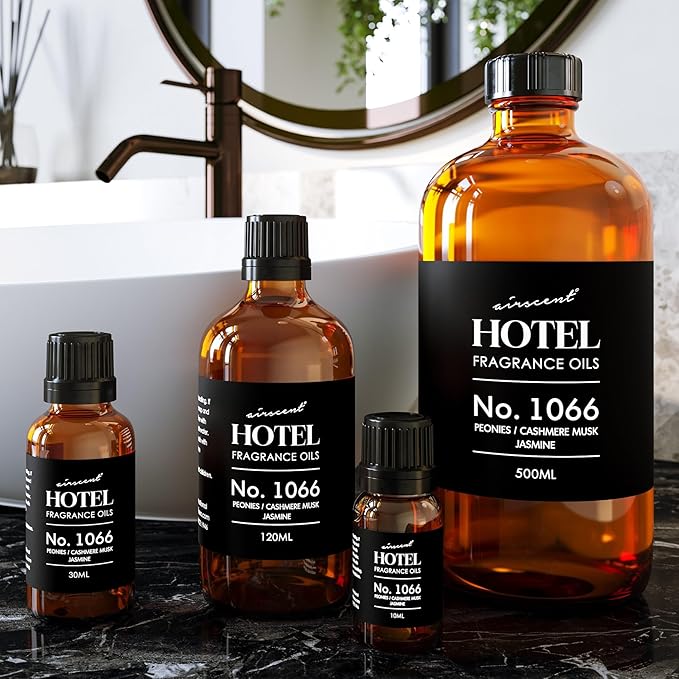 AirScent Hotel Diffuser Oil No. 1066 - Peonies Cashmere Jasmine - 120 mL | Premium Hotel Fragrance Oil for Ultrasonic and Waterless Diffusers and Crafting - 4 fl oz Glass Dropper Bottle