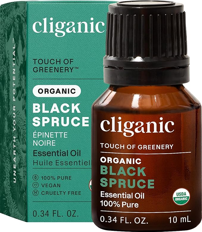 Cliganic Organic Black Spruce Aromatherapy Essential Oil - 100% Pure, Unrefined Diffuser Oil, USDA-Certified, Vegan, Centers & Grounds Emotions, Refreshes the Space