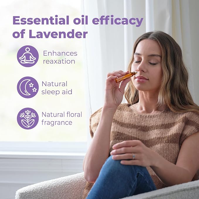 French Lavender Essential Oil Roll On, Pure Lavender Rollerball with Carrier Oils, Aromatherapy Roll On for Daily Relaxation, Easy Apply on Wrists, Temples & Neck, Travel Size 10ml
