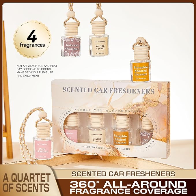 Car Air Freshener Diffuser, Hanging Car Scents Air Freshener, Car Fresheners Long Lasting, Essential Oil Diffuser, Fragrance Oil Air Diffuser, 4pcs