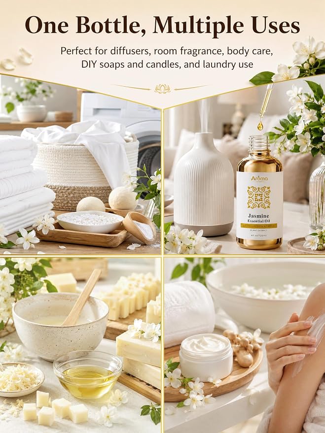 Jasmine Essential Oil 4 Fl Oz | Smells Like Real Jasmine Blossoms