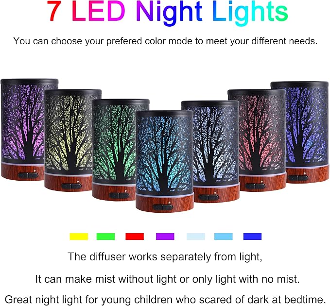 Essential Oils Diffuser for Home,150ML Aromatherapy Diffuser,Birthday Gifts for Women mom,Metal Cool Mist Humidifier with 7 Colors Lights Waterless Auto Off Air Diffusers(Tree)
