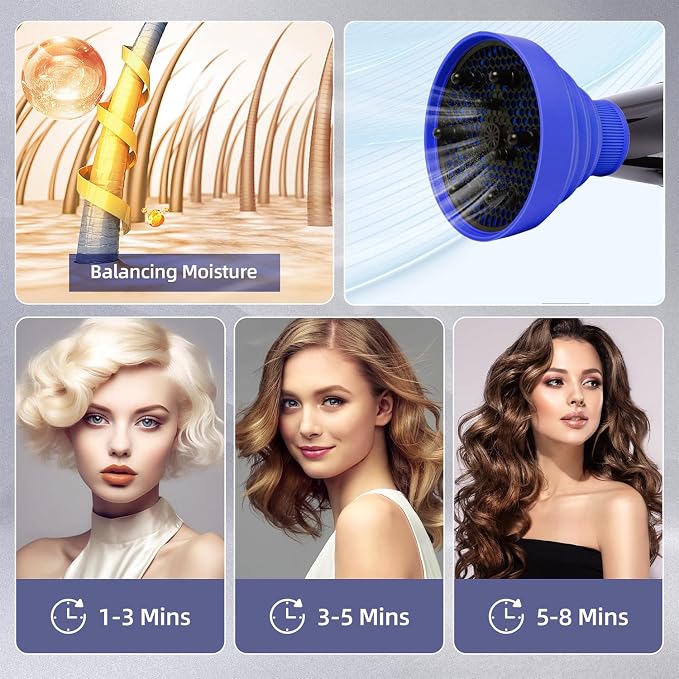 Universal Collapsible Hair Dryer Diffuser Attachment-Foldable Portable Travel and Easy Storage Fit Most Hair Dryers with Nozzle Diameter D-1.575Inch to 1.968 Inch (4-5cm)- Dark Blue