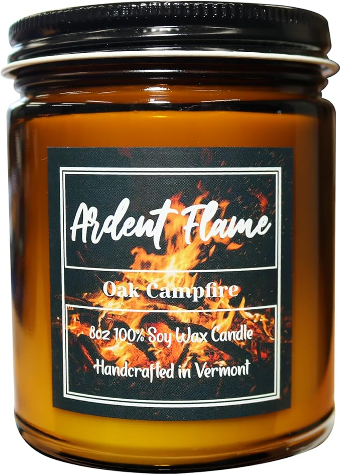 Candles | Oak Campfire | 100% Natural Soy Wax Candle for Home Decor | Highly Scented | Premium Fragrance | Handmade in Vermont, USA | 8 oz | Long Lasting | Gift for Women and Men