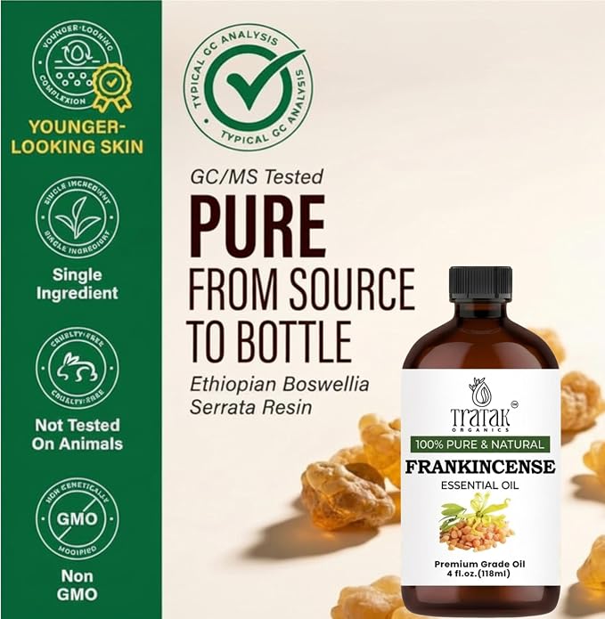 Frankincense Essential Oil 4 FL OZ – 100% Pure Oil with Glass Dropper, Therapeutic Grade for Aromatherapy, Diffuser, Skin Care & Massage, Meditation, DIY Candles & Soap Making