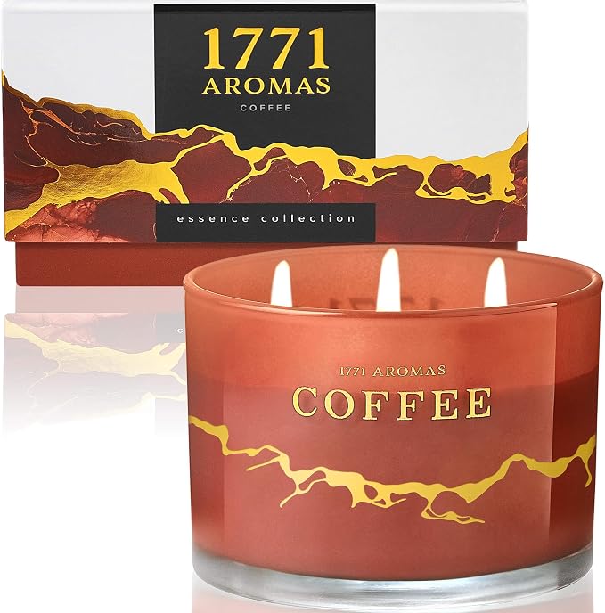 Coffee Scented Candles - 100% Natural Soy Wax - Large 3 Wick Jar Candle - Up to 50 Hours Burning Time - Candles for Home - Gift-Ready Candle for Men & Women - Aromatherapy Candles