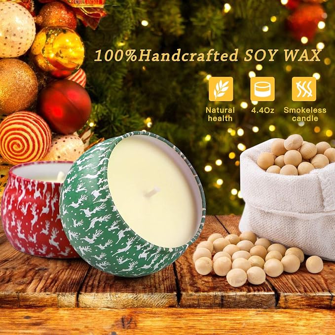 Christmas Candles, 4 Pack Scented Candles, Christmas Gift for Women, Soy Candles Set, 120H Burning Time, Aromatherapy Candle for Meditation, Yoga, Relaxation, Bath, SPA, Ideal Gifts for Women