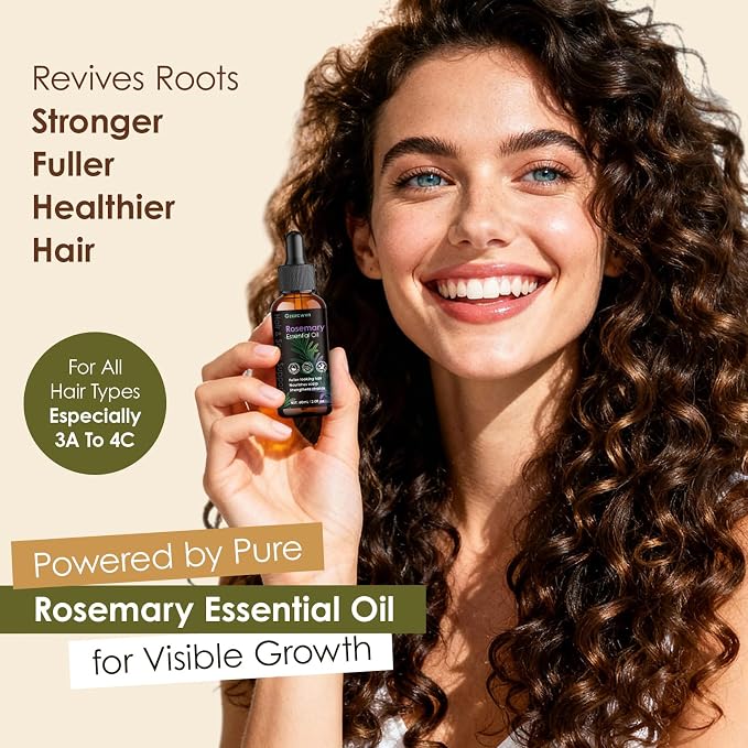 Rosemary Essential Oil for Hair Growth & Scalp Care, 60ml | Plant-Based Nourishing Oil, Daily Scalp Massage, Stronger & Smoother Hair, Paraben-Free