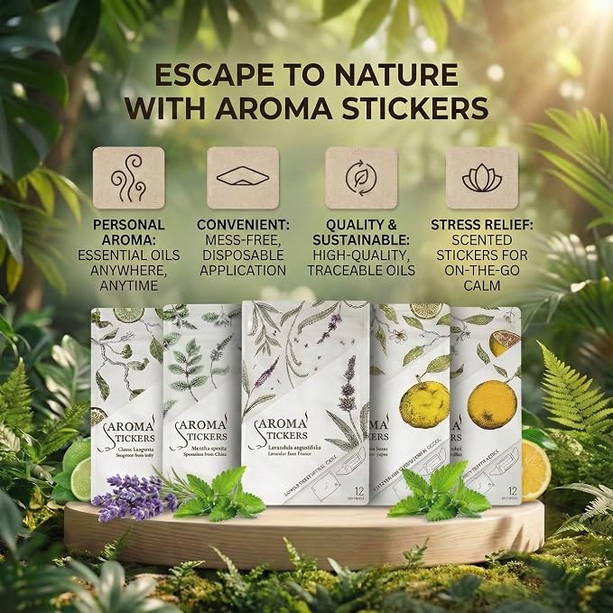 AROMA STICKERS® (Grapefruit, Pack of 3) - 100% Natural Essential Oil Stickers for Face Mask & Pillow (12 Stickers/pc) -Pure Essential Oil Scented Mask Patch/Personal Aroma/Relaxing/Refreshing