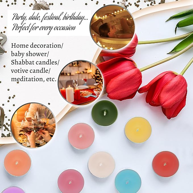 Smoked Sandalwood Scented Tealight Candles, Black Scent Tea Lights Candles Clear Cup, 24 Pack Colored Tealights Candle, 6 Hour Burn Time Tea Candles for Party, Decor, Spa, Shabbat