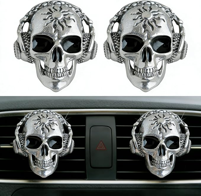 Gothic Skull Car Air Freshener Vent Clips with 2 Pads, Halloween Scented Car Accessories for Men Women, Automotive Interior Decor and Cool Car Fresheners for Men， Spooky Gift Idea-A8