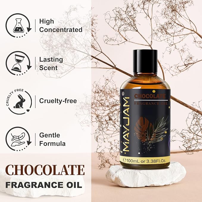 Chocolate Fragrance Oil Essential Oil, MAYJAM 3.38FL.OZ Chocolate Oil for Diffusers for Home, Long Lasting Scented Oils for Soap Candle Making - 100ML