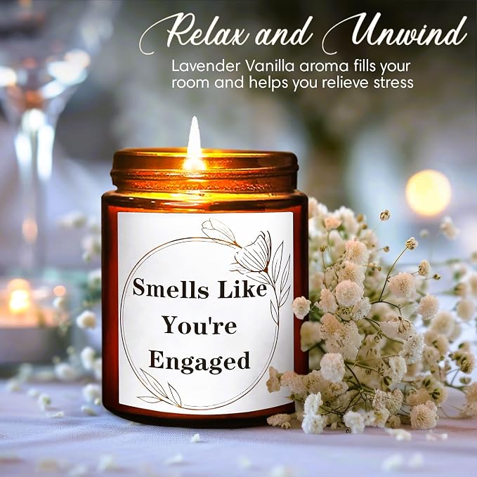 You're Engaged Candles for Women, Bride to be, Bachelorette - Gift for Newly Engaged Couples Fiance- Bridal Shower Gift for Her Sister Daughter Friends - Relaxing Lavender Vanilla Soy Candle