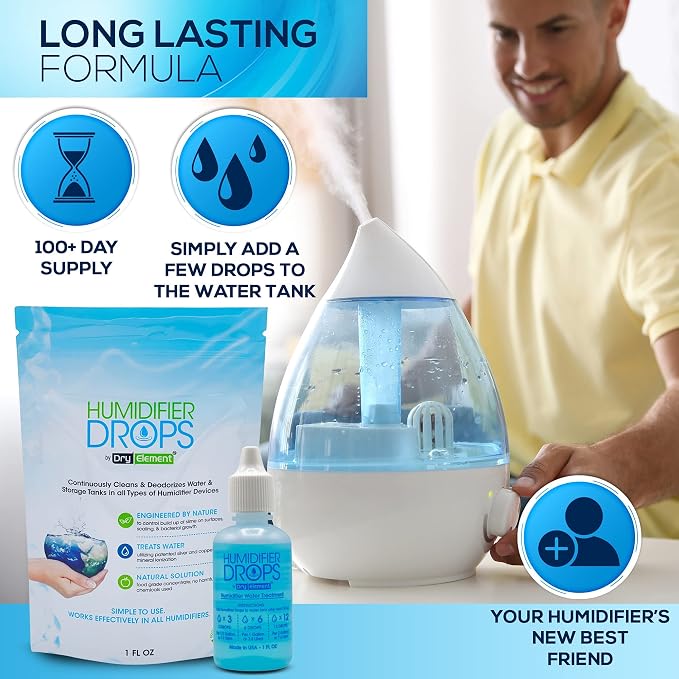 The Original Humidifier Drops - Premium Food Grade Concentrate, Slows Down Residue Accumulation on Surfaces, Minimizes Scaling - Freshens Water in All Humidifier Models, 100+ Day Supply, Made in USA