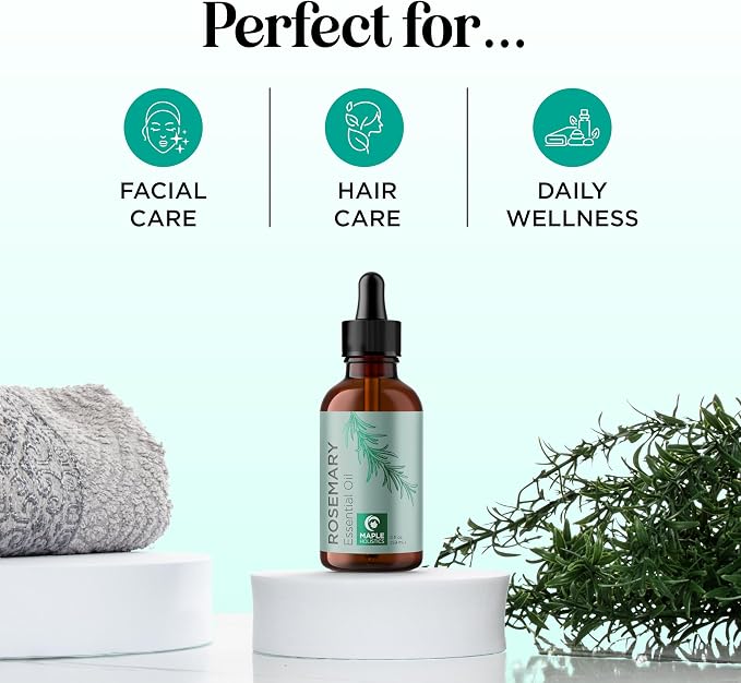 Pure Rosemary Oil for Hair Care - Volumizing Aromatherapy Rosemary Essential Oil for Diffuser Plus Hair Skin and Nail Care - Nourishing Oil for Enhanced Shine and Dry Scalp Care (2oz)