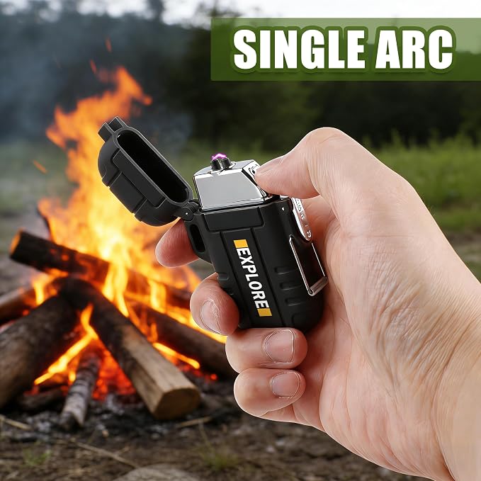 LcFun Electric Lighter USB C Rechargeable Plasma Lighter Windproof Flameless Arc Lighters, Waterproof Matches for Camping Hiking Hunting, Survival Tactical Gear Gifts for Men Fathers Husband