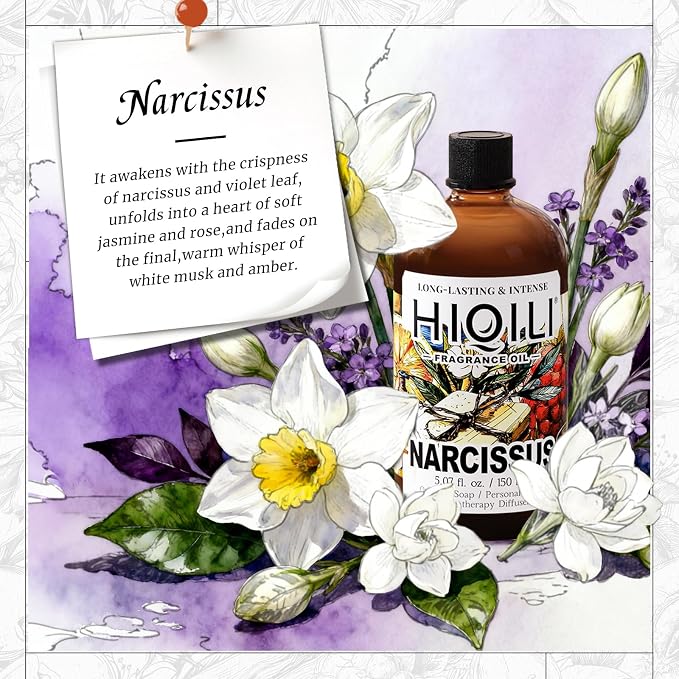 HIQILI Narcissus Fragrance Oil for Diffuser & DIY, Highly Concentrated Scented Oil for Candle Making, Soap, Perfume, Fresh Floral Aroma - 5.07 Fl Oz