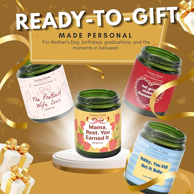 Personalized Message Pure Beeswax Candle for Her & Him - 3 Scent Choices: Palo Santo - Coastal Breeze - Tranquility - Non-Toxic & Pet Friendly - Gift for Wife Girlfriend Mom Dad - 5.5 OZ