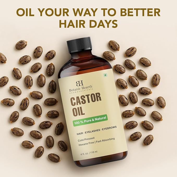 Botanic Hearth Castor Oil & Hair Treatment Oils 4 Fl oz| 100% Pure & Natural, Cold Pressed |For Hair, Eyelashes & Eyebrows | Hexane Free, Fast Absorbing | With Applicators & Dropper | All Hair Types