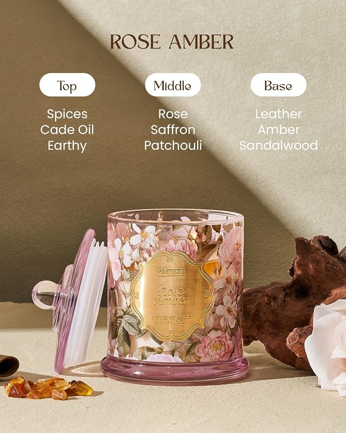 M&SENSE Rose Amber Candle 12.7oz Romantic Gift 2 Wick | Organic Soy, Non-Toxic, Relax Scent, Ideal Gifts for Women, 75 Hours Long Lasting