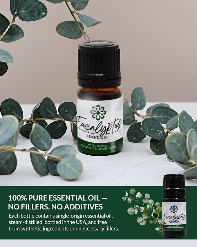 Essence Eucalyptus Essential Oil, 5 ml | Aromatherapy Oil for Diffusers & Personal Use | Natural Fragrance for Relaxation, Clarity & Wellness | Made in USA | Fresh & Revitalizing Scent