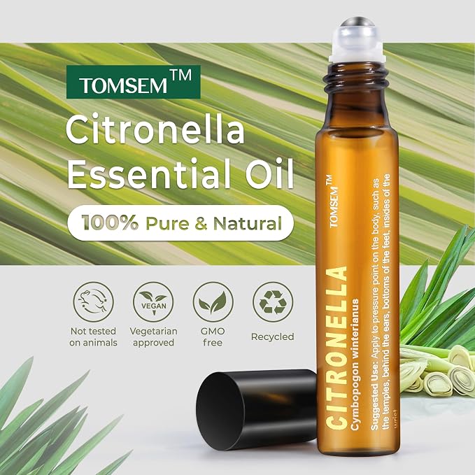 French Citronella Essential Oil Roll-On, Premium Aromatherapy Citronella Essential Oil, Fresh Herbal Scent for Skin, Outdoor & Home Use - 10ml/0.33 Fl Oz