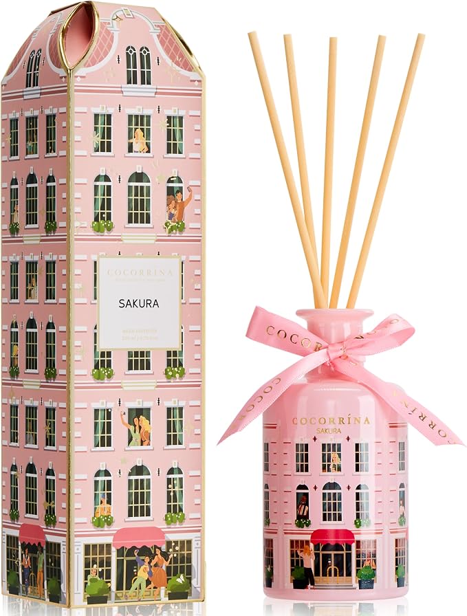 Reed Diffuser for Home - Sakura 6.76 fl oz Diffuser with Sticks, Home Fragrance for Bathroom Shelf Decor, Bedroom & Guest Room